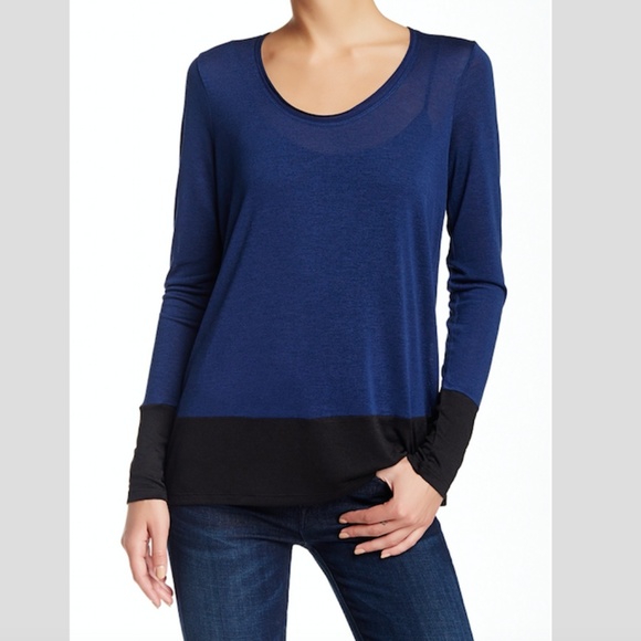 Vince Tops - Vince Blue and Black Colorblock Long Sleeve